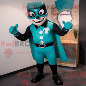 Maskotfigur av en blågrön...