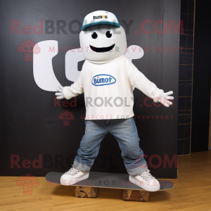 White Skateboard mascot costume character dressed with a Bootcut Jeans and Beanies