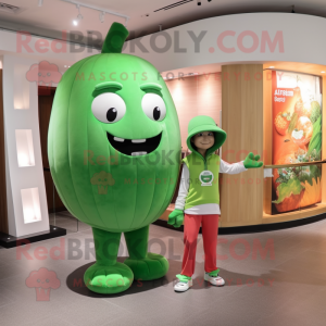 Green Watermelon mascot costume character dressed with a Capri Pants and Watches