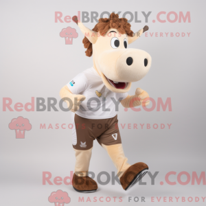 Maskotfigur af en beige...
