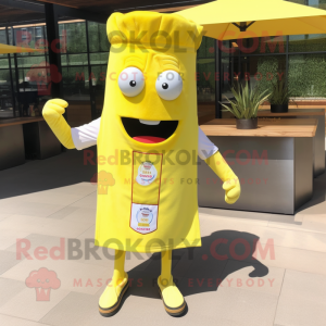 Lemon Yellow Bbq Ribs mascot costume character dressed with a Polo Shirt and Tie pins