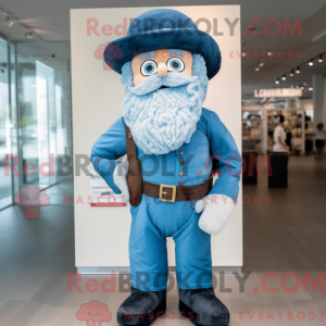 Maskotfigur af en himmelblå...