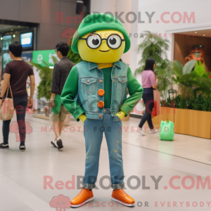 Maskot karakter af en grøn...