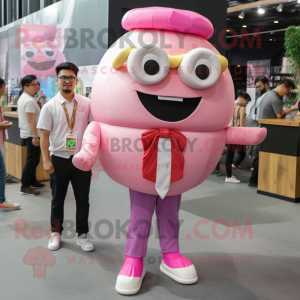 Pink Hamburger mascot costume character dressed with a Henley Shirt and Ties