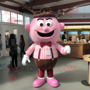 Pink Hamburger mascot costume character dressed with a Henley Shirt and Ties