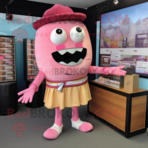 Pink Hamburger mascot costume character dressed with a Henley Shirt and Ties
