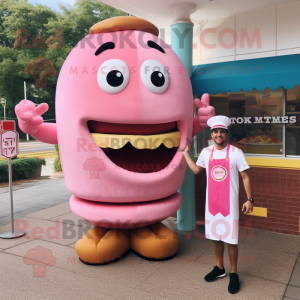 Pink Hamburger mascot costume character dressed with a Henley Shirt and Ties