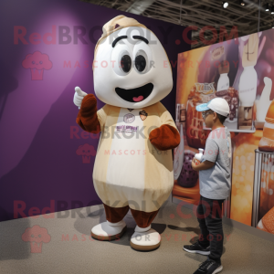 Cream Plum mascot costume character dressed with a Henley Tee and Watches