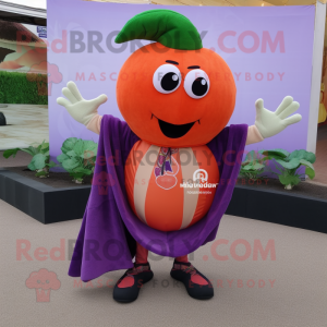 Peach Eggplant mascot costume character dressed with a Polo Tee and Shawl pins