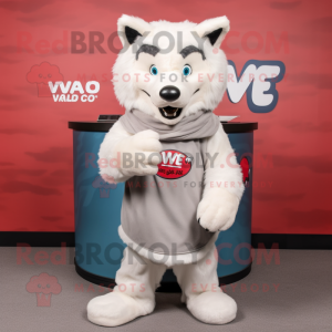 White Say Wolf mascot costume character dressed with a Tank Top and Scarves