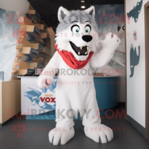 White Say Wolf mascot costume character dressed with a Tank Top and Scarves