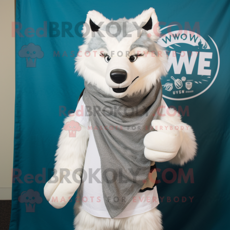 White Say Wolf mascot costume character dressed with a Tank Top and Scarves White Say Wolf mascot costume character dressed with a Tank Top and Scarves