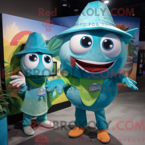 Maskotfigur av en Cyan Fish...