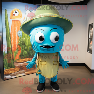 Maskotfigur av en Cyan Fish...