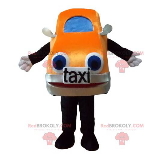 Mascota de taxi coche naranja y azul gigante - Redbrokoly.com