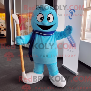 Maskotkarakter af en cyan...