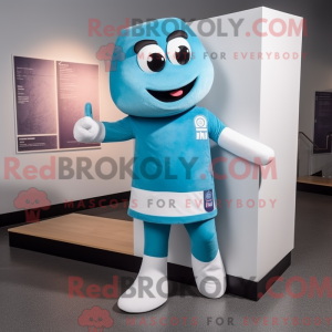 Maskotkarakter af en cyan...