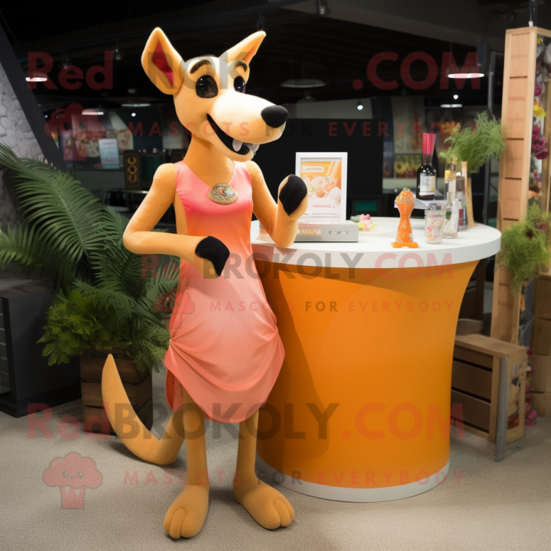 Orange Dingo mascot costume character dressed with a Cocktail Dress and Hairpins