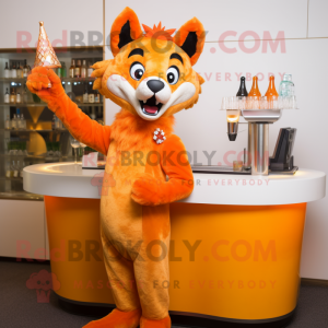 Orange Dingo mascot costume character dressed with a Cocktail Dress and Hairpins