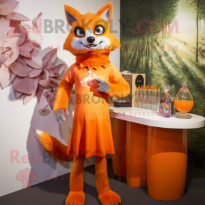 Orange Dingo mascot costume character dressed with a Cocktail Dress and Hairpins