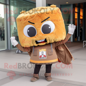 Brown Tacos mascot costume character dressed with a Jacket and Hair clips