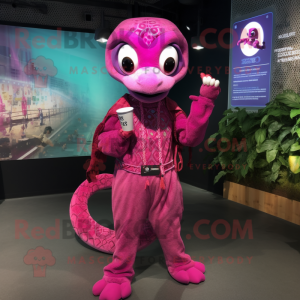 Magenta Python mascot costume character dressed with a Romper and Keychains