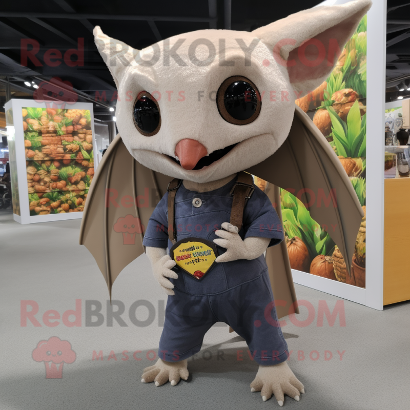 Beige Fruit Bat mascot costume character dressed with a Skinny Jeans and Anklets Beige Fruit Bat mascot costume character dressed with a Skinny Jeans and Anklets