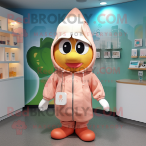 Peach Doctor mascot costume character dressed with a Hoodie and Necklaces