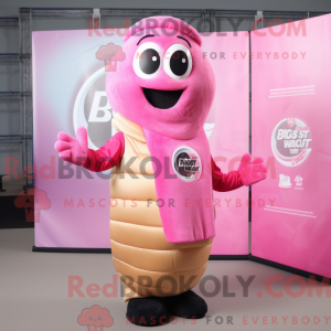Maskotkarakter av en rosa...