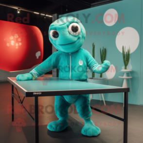 Cyan Ping Pong Table mascot costume character dressed with a Turtleneck and Ties
