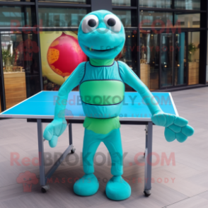 Cyan Ping Pong Table mascot costume character dressed with a Turtleneck and Ties