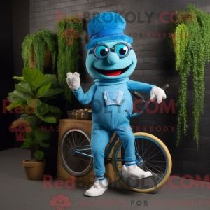 Maskotkarakter af en cyan...
