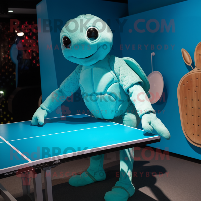 Cyan Ping Pong Table mascot costume character dressed with a Turtleneck and Ties Cyan Ping Pong Table mascot costume character dressed with a Turtleneck and Ties