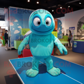 Cyan Ping Pong Table mascot costume character dressed with a Turtleneck and Ties