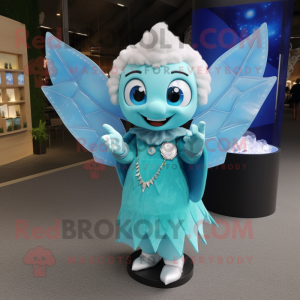 Cyan Tooth Fairy mascot costume character dressed with a Sweater and Bracelets