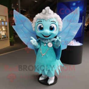 Cyan Tooth Fairy mascot costume character dressed with a Sweater and Bracelets