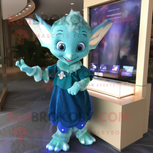 Cyan Tooth Fairy mascot costume character dressed with a Sweater and Bracelets