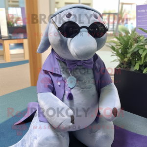 Lavender Stellar'S Sea Cow mascot costume character dressed with a Oxford Shirt and Reading glasses