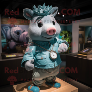 Teal Sow maskot drakt figur...