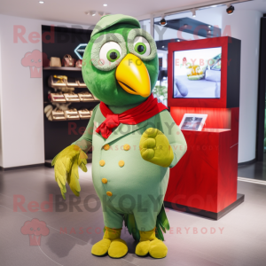 Olive Parrot mascot costume character dressed with a Trousers and Coin purses