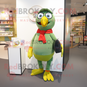 Olive Parrot mascot costume character dressed with a Trousers and Coin purses