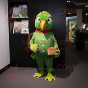 Olive Parrot mascot costume character dressed with a Trousers and Coin purses