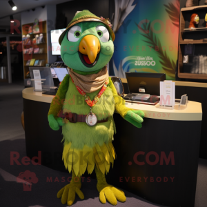 Olive Parrot mascot costume character dressed with a Trousers and Coin purses