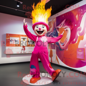 Maskotfigur av en Pink Fire...