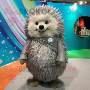 Silver Porcupine mascot costume character dressed with a Swimwear and Shawls