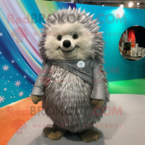 Silver Porcupine mascot costume character dressed with a Swimwear and Shawls