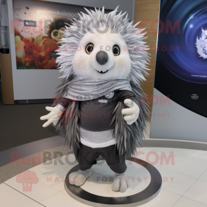 Silver Porcupine mascot costume character dressed with a Swimwear and Shawls