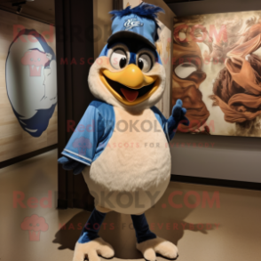 Cream Blue Jay mascot costume character dressed with a Shorts and Wraps