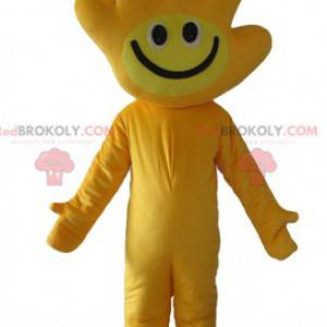 Yellow mascot with the head in the shape of a hand -