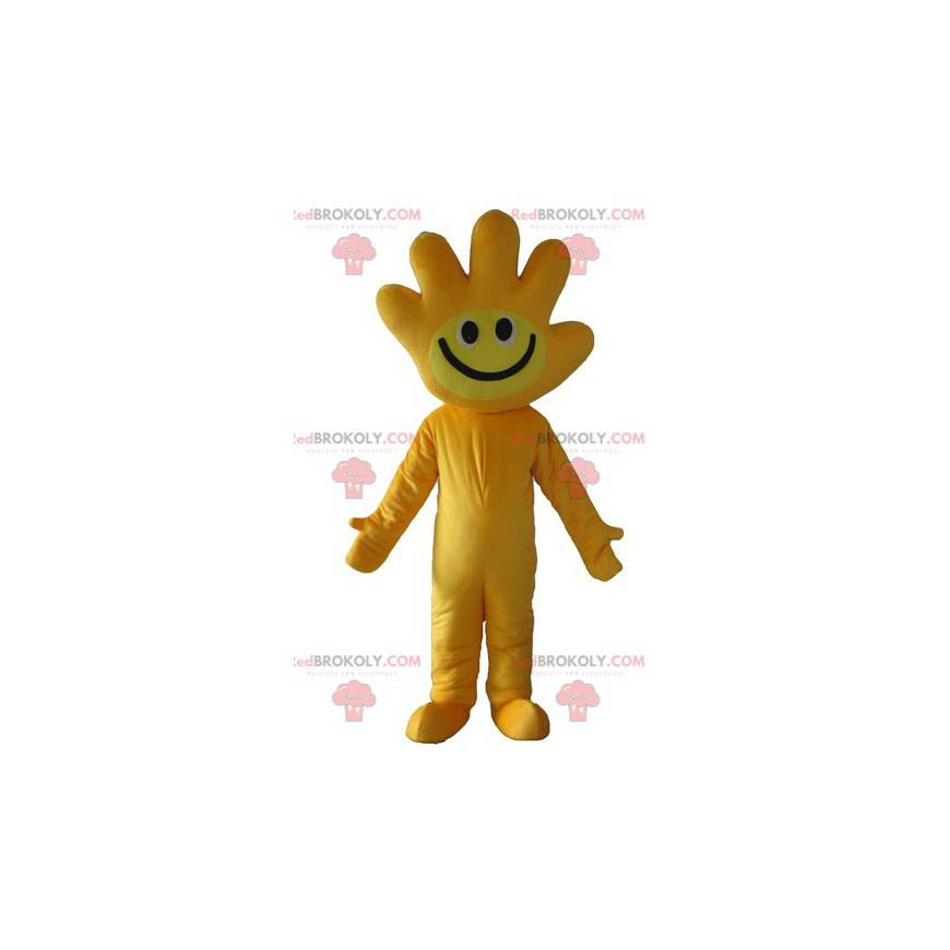 Yellow mascot with the head in the shape of a hand -